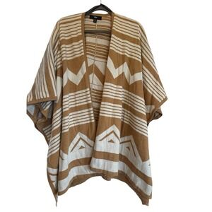 Aztec Poncho L/XL Tan And Cream Boho Southwestern Lagenlook Yellowstone cochiwan